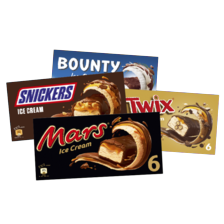 Mars, Snickers,Twix of Bounty ice bars
